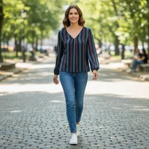 Madewell Women’s Striped Long Sleeve Blouse XS | Multicolor V-Neck Top